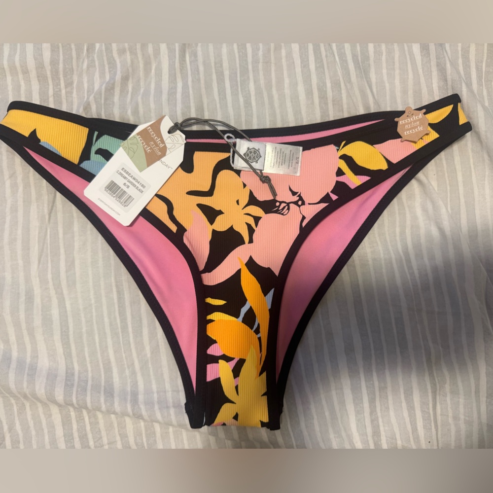 Tropical Floral High-Leg Bikini Bottom — Pink & Yellow